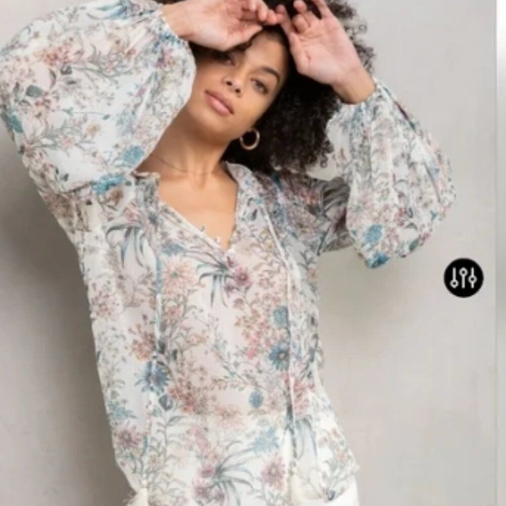 Lovestitch Ina Sheer Floral Boho Top Long Sleeves in Size M